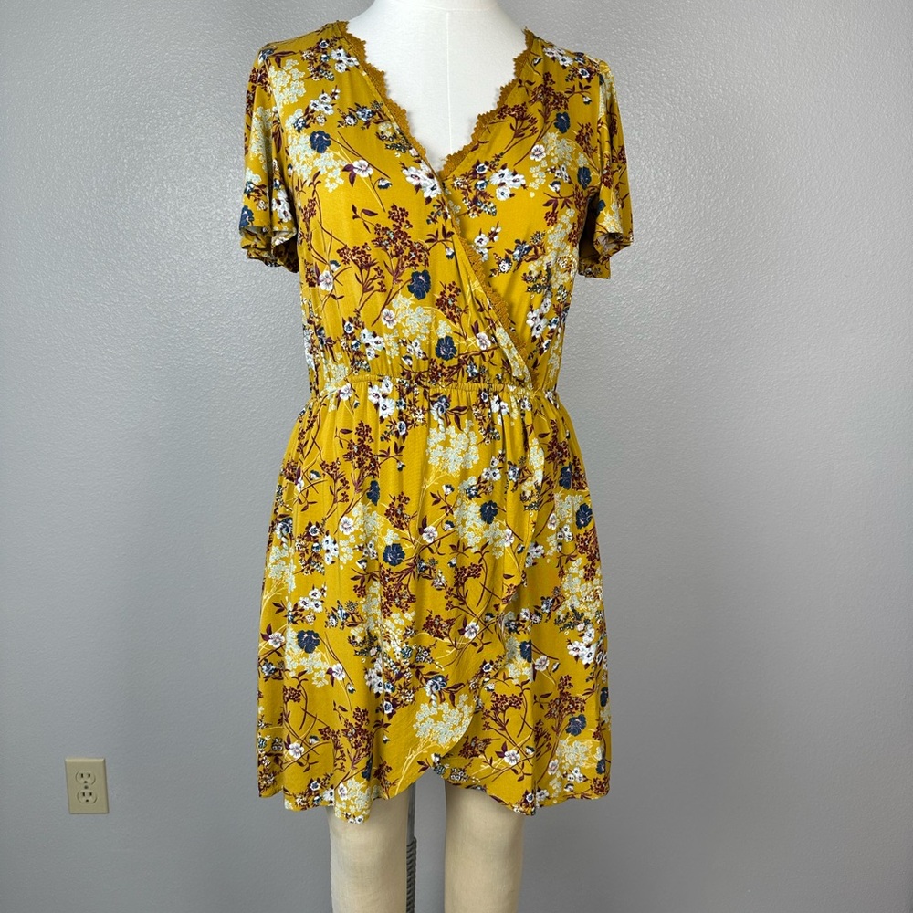 Floral Yellow Wrap Dress Band Of Gypsies Women Dress Size S Flowers